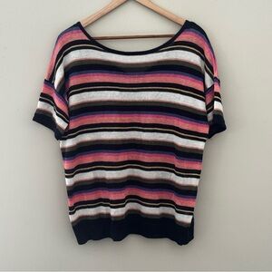 Talbots Multi Color Striped 100% Linen Short Sleeve Top Size 1X